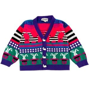Vintage Mini Waves Cardigan Sweater Size 7 Animal Bright Colorful Knit Zebra Cat